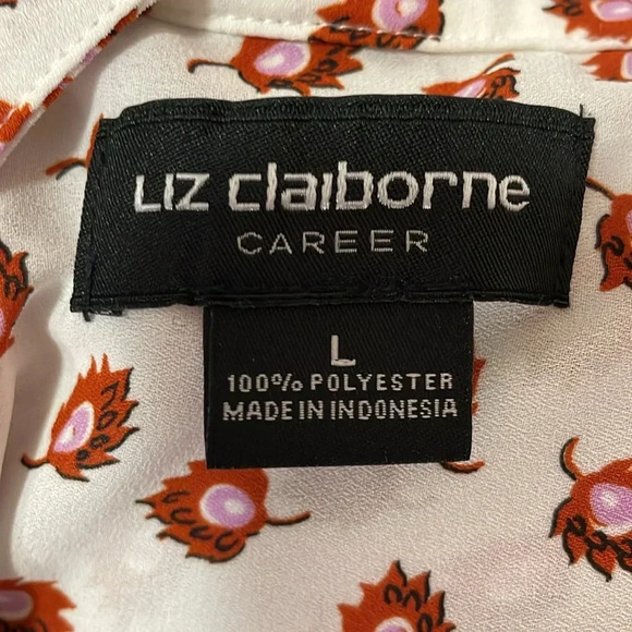 Liz Claiborne Career Women’s Large Button Down Long Sleeve Leaf Print Blouse - Picture 8 of 9